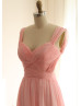Sexy Open Back Pink Ruching Chiffon Long Prom Dress